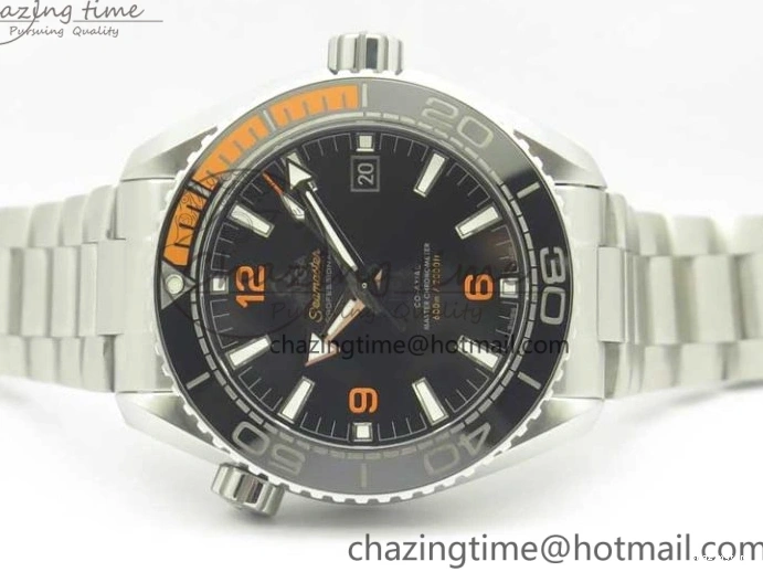 0420 Planet Ocean 43.5mm SS VSF 1:1 Best Edition Black Orange Bezel Black Dial on SS Bracelet A8900 Super Clone Breathable 8003